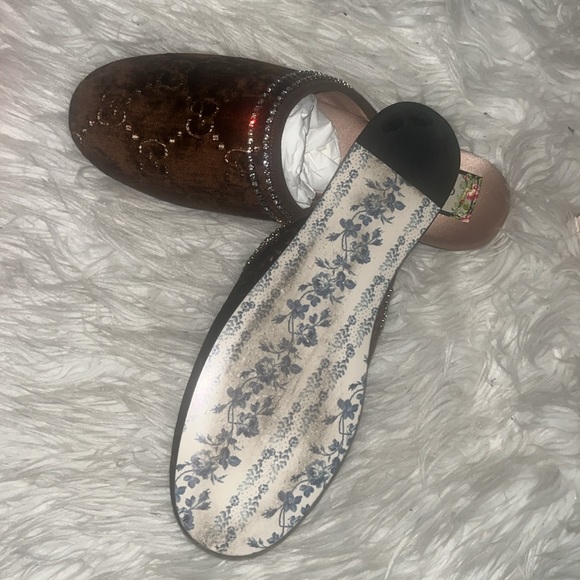 Velvet GG Monogram Crystal Womens Slipper Brown Vintage Cocoa - Picture 7 of 10